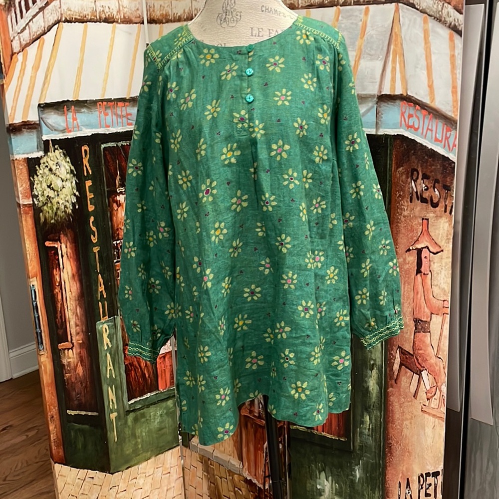 Gudrun Sjoden “Ester” Blouse, Green/Patterned, Size Medium